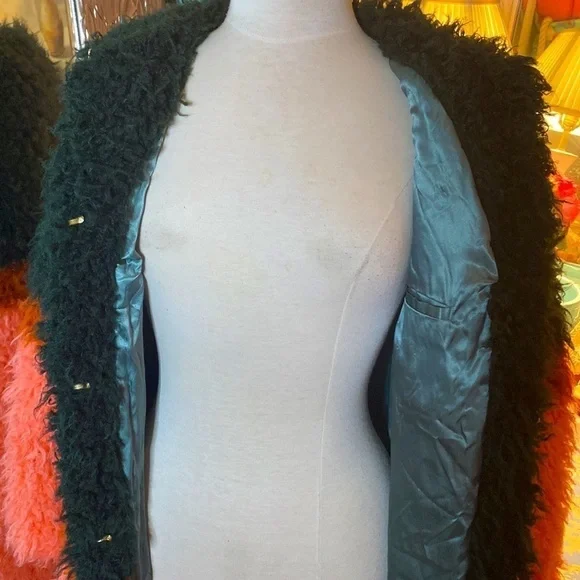 🌹Shrimps🌹 Vintage Faux Fur Colourblock Coat - Picture 9 of 12